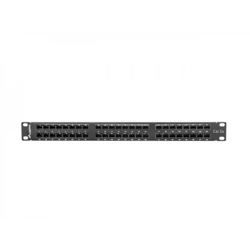 Komutacinis skydas LANBERG PPU5-1048-B 1U, 48 prievadų Cat5e, juodas, 445×102×44,5 mm