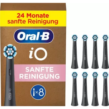 „Oral-B“ pakaitinės šepetėlių galvutės „iO Gentle Clean“ 8 vnt. pakuotė, juodos — jautrioms vietoms ir dantenų priežiūrai