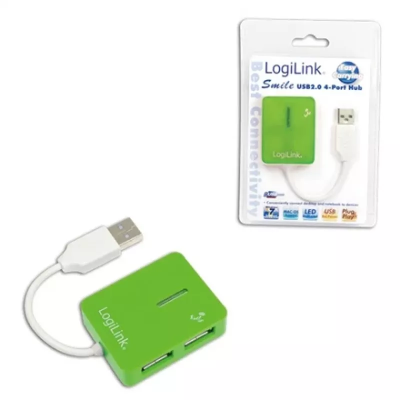 USB Hub LOGILINK UA0138 — 4 prievadų USB 2.0 šakotuvas, žalias, iki 480 Mbit/s