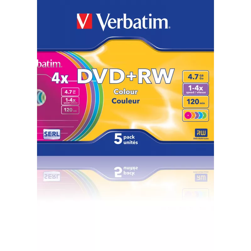 VERBATIM 43297 Verbatim DVD+RW plonas dėklas 5 4,7 GB 4x spalvotas
