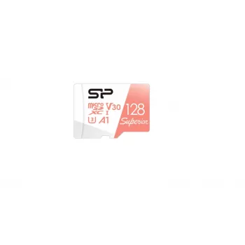 MicroSDXC kortelė Silicon Power Superior 128GB UHS‑I Class 10 U3 V30, 100/80 MB/s, balta/persikinė
