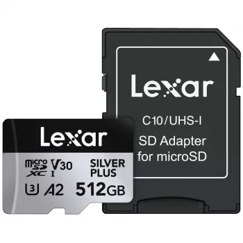Flash atmintinė Lexar 512 GB UHS-I microSDXC Sidabrinė PLUS