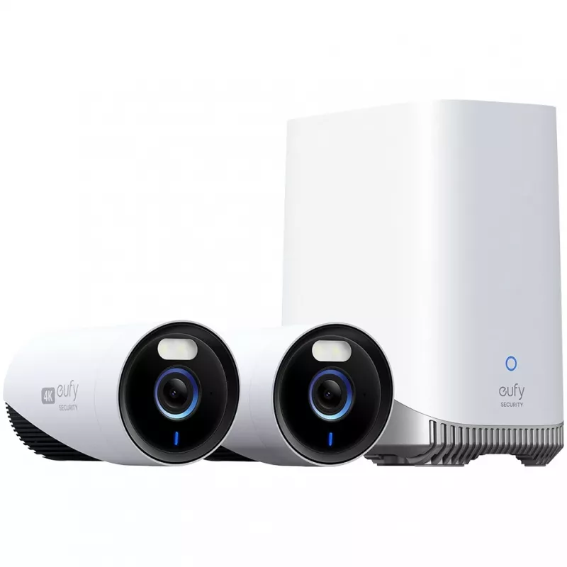 „Anker Eufy eufyCam E330 (Professional)“ – 2 kamerų rinkinys – tinklo stebėjimo kamera – lauko zona – atspari oro sąlygoms – spalvota (dieną/naktį) – 8 MP – 3840 x 2160 – 4K – garsas – „Wi-Fi“ – 2