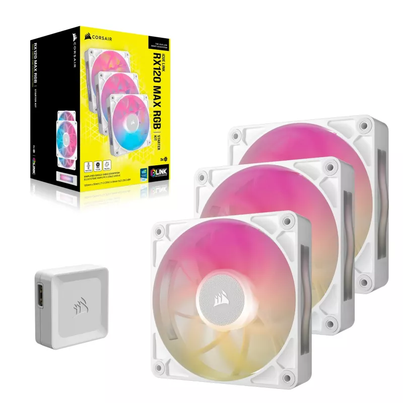 Ventiliatorius Corsair iCUE LINK RX120 MAX RGB 12 cm Baltas 3 vnt. 400-2000 RPM