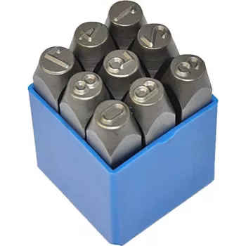 Įspaudimo rinkinys ks tools 10 dalių modelis 156.0467 — metaliniai perforatoriai ir raidžių/skaičių štampai