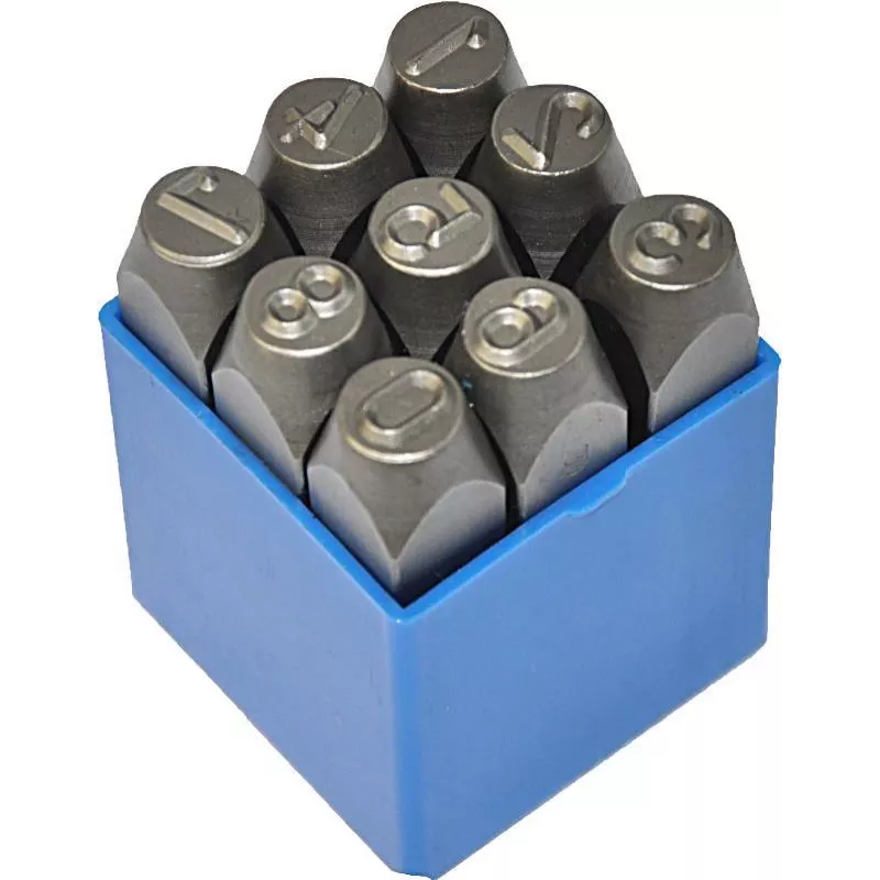 Įspaudimo rinkinys ks tools 10 dalių modelis 156.0467 — metaliniai perforatoriai ir raidžių/skaičių štampai