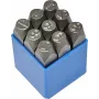 Įspaudimo rinkinys ks tools 10 dalių modelis 156.0467 — metaliniai perforatoriai ir raidžių/skaičių štampai