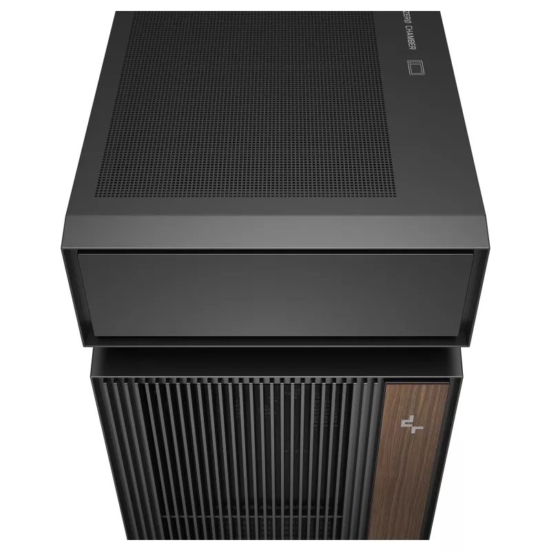 Stacionaraus kompiuterio korpusas DeepCool CL6600 Juoda — palaiko ATX/PS2/SFX/SFX-L maitinimo blokus, 140 mm priekinius ventiliatorius, 120/140 mm viršutinius/galinius, 2,5/3,5 colio diskus