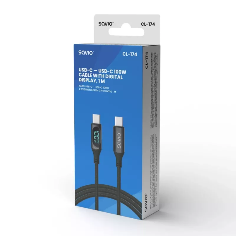 „Savio“ USB-C – USB-C laidas CL-174 1 m juodas USB 3.2 Gen 1