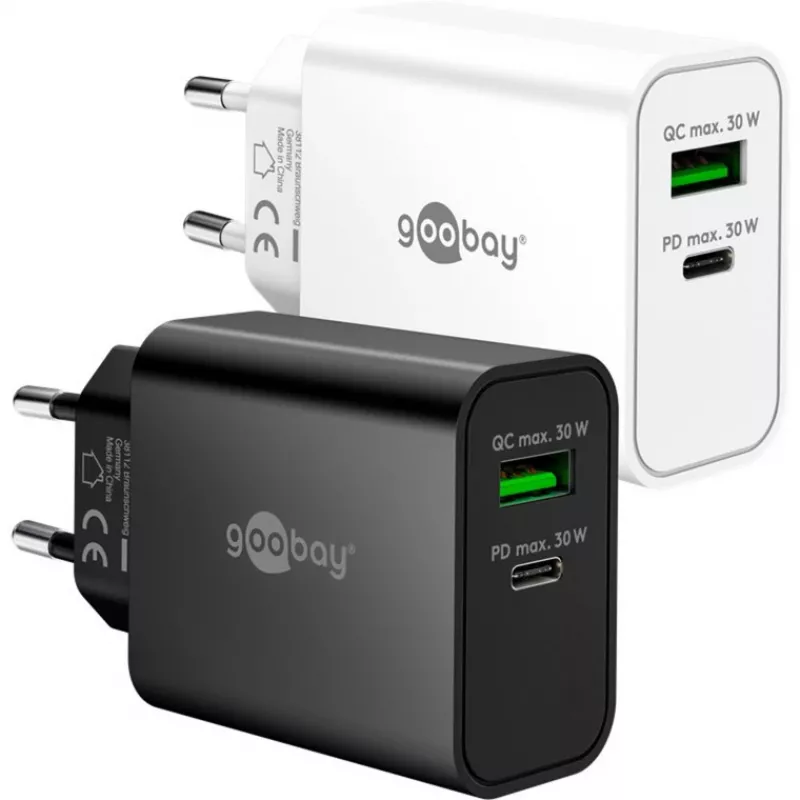 Goobay USB-C PD GaN dvigubas greitasis įkroviklis 30 W juodas (75335)