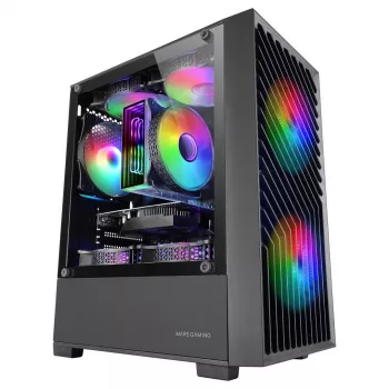 PC korpusas TACENS Mars Gaming MC-VORTEX Mini Tower Mini-ITX/Micro-ATX grūdintas stiklas juodas, 3x120mm, 27.3 cm GPU, 162 mm CPU aušintuvas