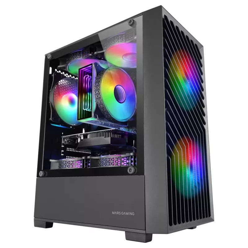 PC korpusas TACENS Mars Gaming MC-VORTEX Mini Tower Mini-ITX/Micro-ATX grūdintas stiklas juodas, 3x120mm, 27.3 cm GPU, 162 mm CPU aušintuvas