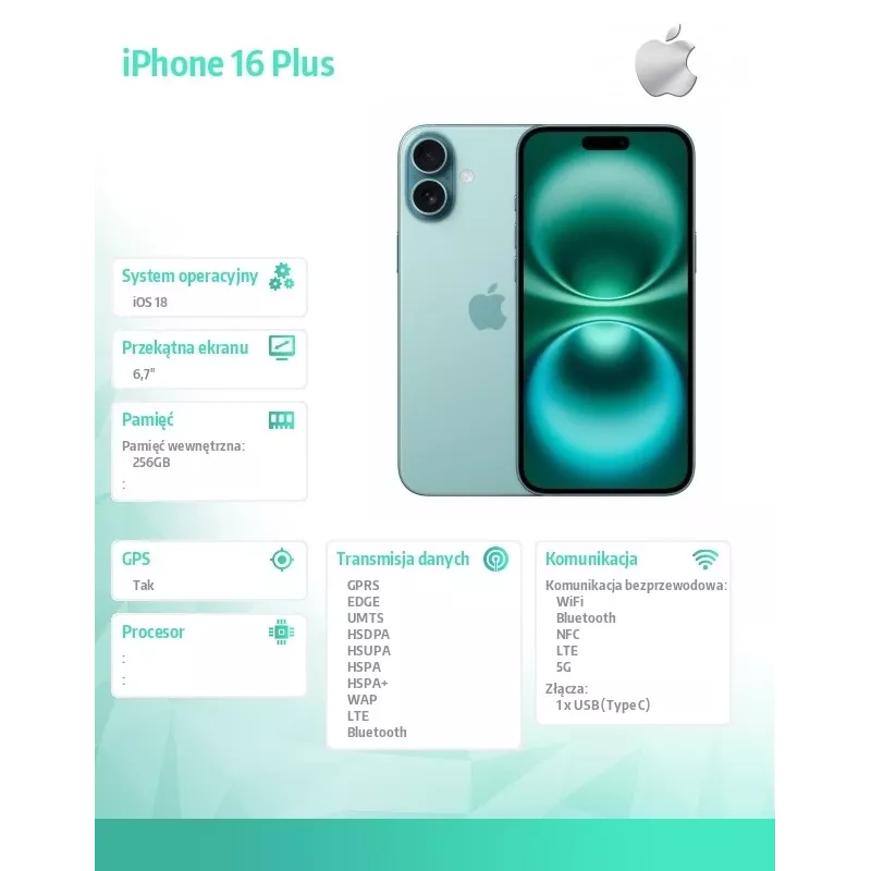 iPhone 16 Plus 256GB - Teal
