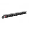 Maitinimo paskirstymo įrenginys LANBERG PDU-09E-0300-BK — 9x E tipo lizdai, 16 A, 220–250 V, 3 m laidas, 1U stovas, 19 colių