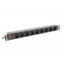 Maitinimo paskirstymo įrenginys LANBERG PDU-09E-0300-BK — 9x E tipo lizdai, 16 A, 220–250 V, 3 m laidas, 1U stovas, 19 colių