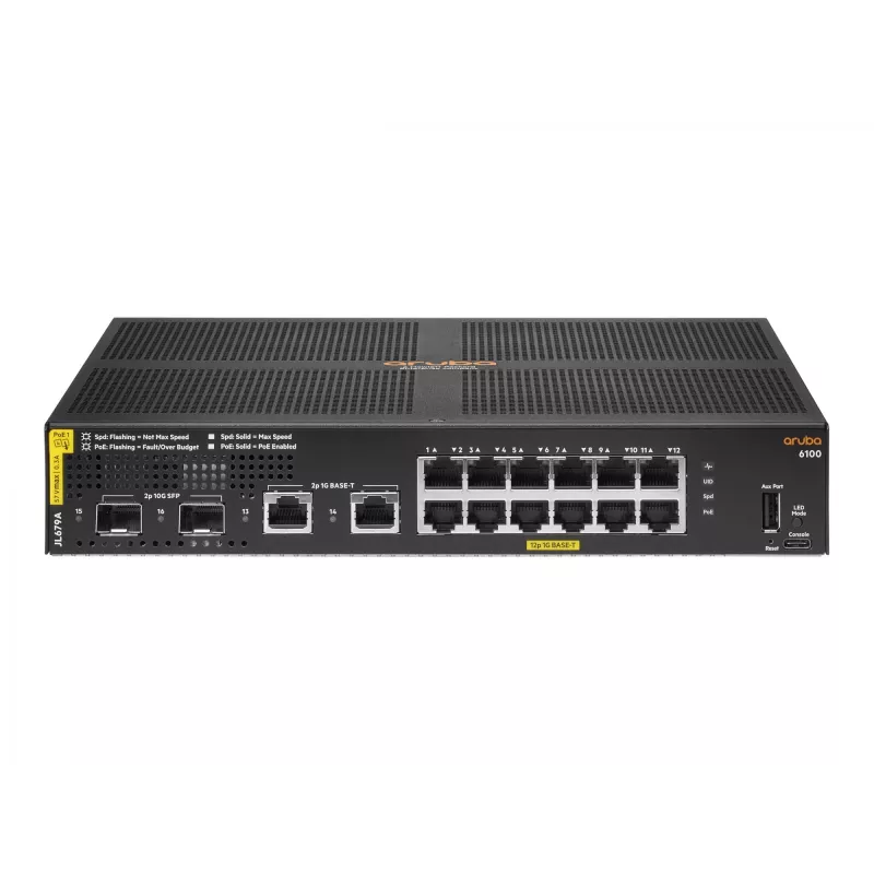 HPE Aruba Networking 6100 12G Class4 PoE 2G/2SFP+ 139W valdomas L3 gigabito eterneto (10/100/1000) maitinimas per eternetą (PoE) 1U juodas