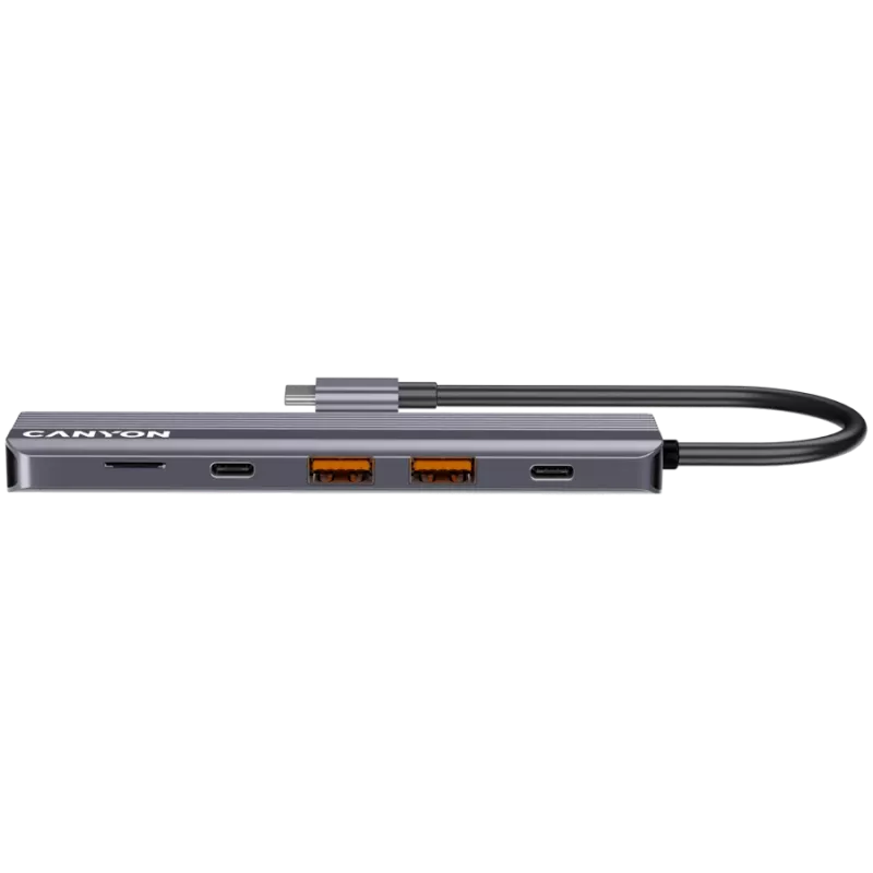 USB Type-C šakotuvas CANYON DS-17 — HDMI, USB 3.2 Gen 1 A, USB-C, MicroSD, 10000 Mbit/s, pilkas