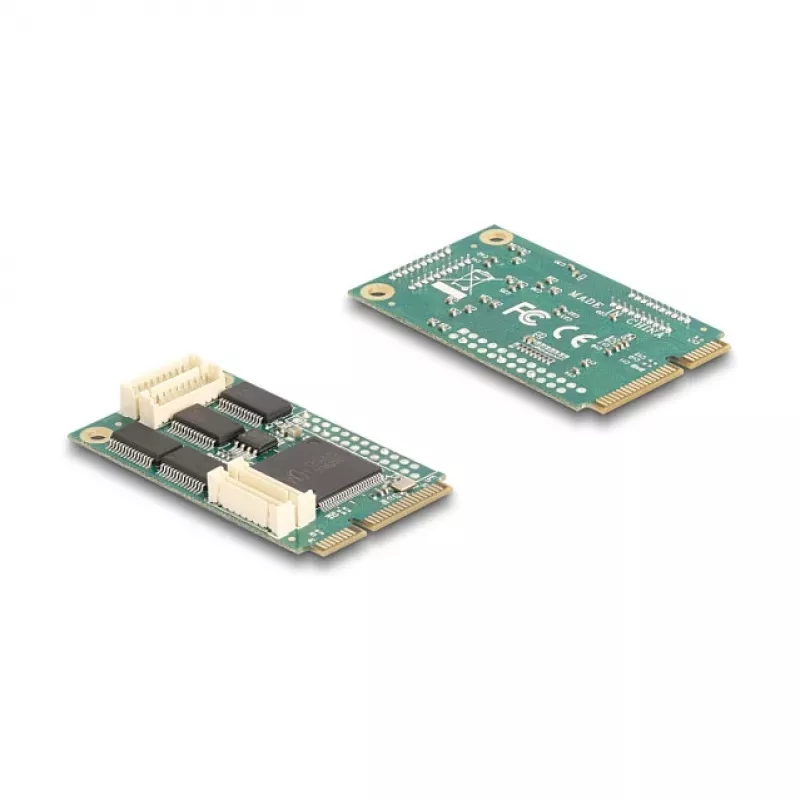 Vidinė RS-232 sąsajos plokštė DELOCK 95278 — Mini PCI Express priegloba, 4× RS-232 išėjimai, FIFO 256 B, 30×51×10 mm