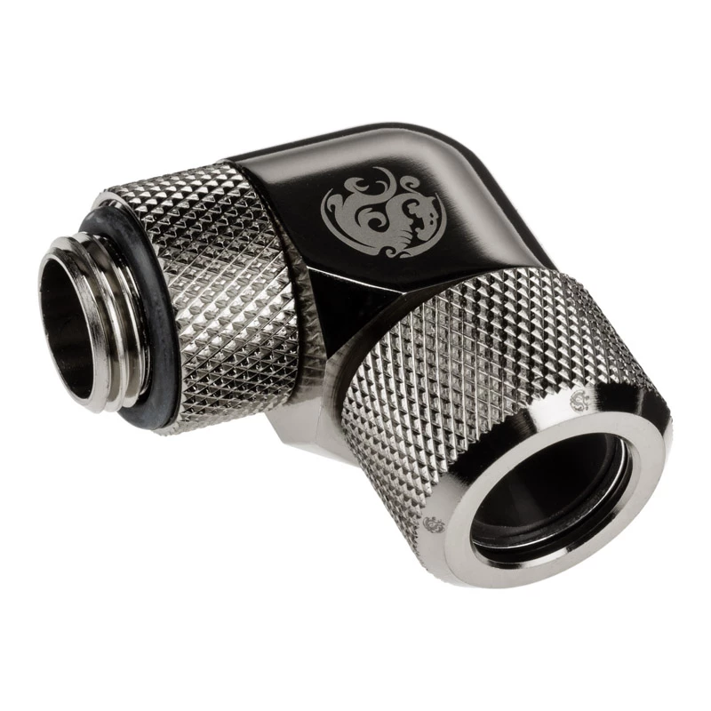Adapter 90° BitsPower Advanced Multi-Link G1/4 colio AG prie 12 mm OD kieto vamzdelio, pasukamas