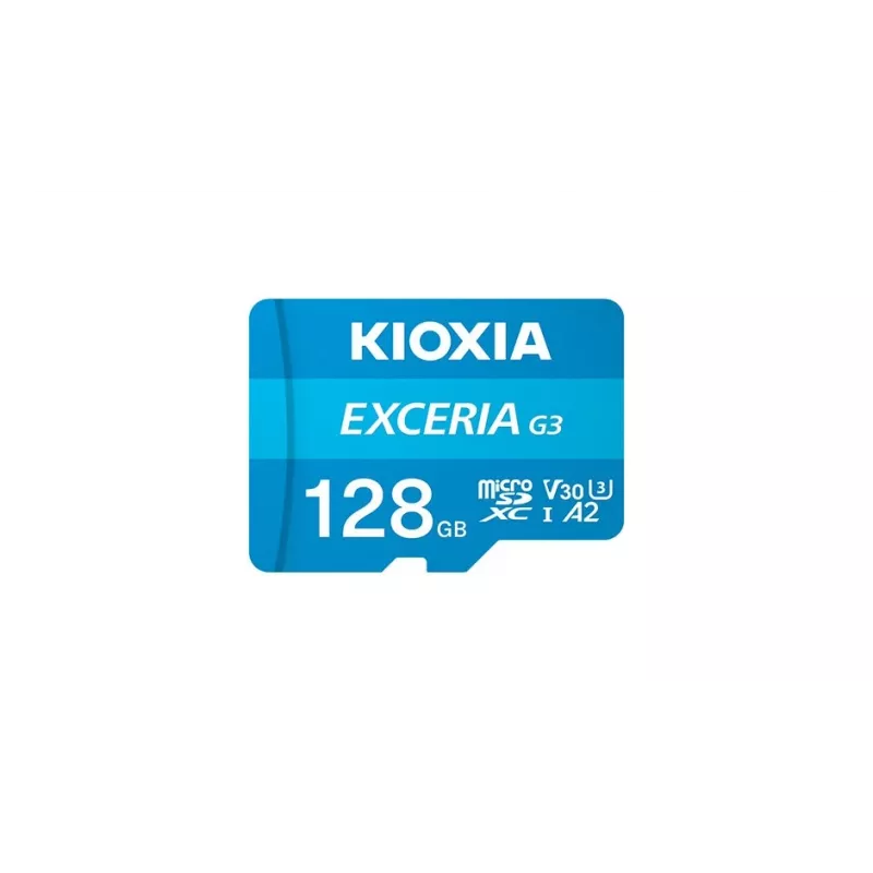 MicroSDXC kortelė Kioxia EXCERIA G3 128 GB UHS-I U3 V30 — 160/50 MB/s, Class 10, mėlyna