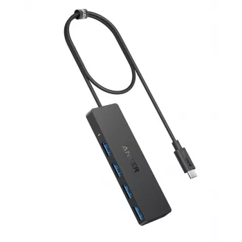 USB stotelė Anker Ultra plonas A8309G11 — USB Type-C sąsaja, 3× USB 3.2 Gen 1 Type-A, kompaktiška 103×30×10 mm, juoda