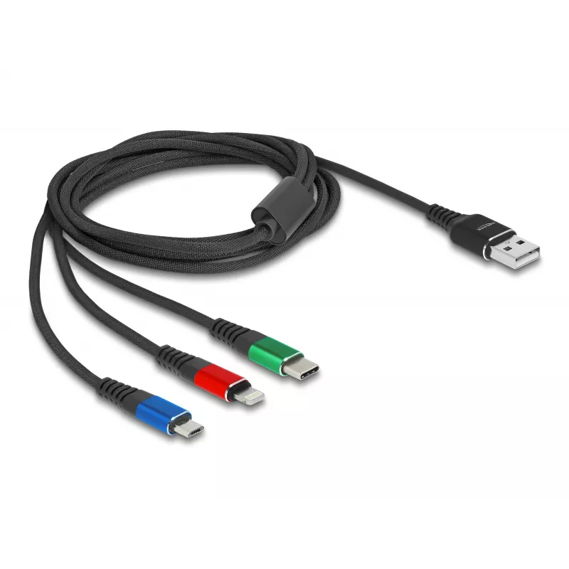 DeLOCK USB įkrovimo laidas 3 viename Type-A į Lightning Micro USB USB Type-C 30 cm