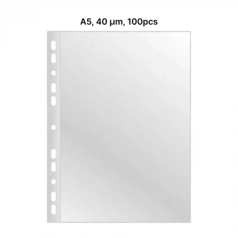 AD Class PUNCHED POCKET Cristal Clear A5 40 mikronų, pakuotė 100 vnt.