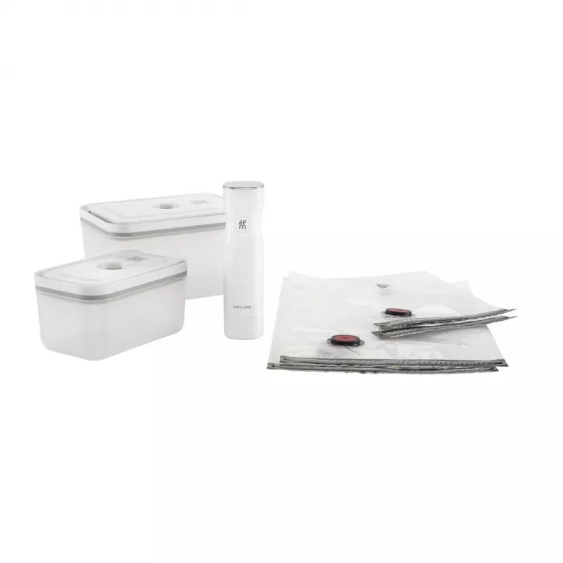 Vakuuminio sandarinimo dėžutė ZWILLING 36807-007-0, plastikinė stačiakampė maisto talpykla, 1,1 l ir 2,3 l, sandariai užrakinamas dangtelis, nuimama, permatoma balta