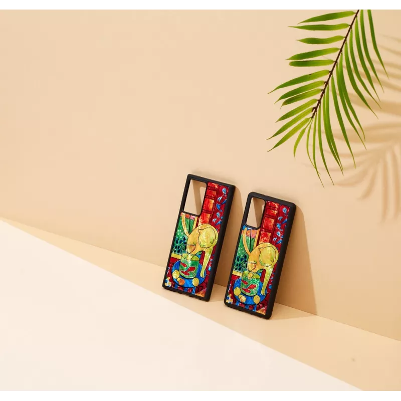 Apsauginis telefono dėklas iKins, skirtas Samsung Galaxy Note 20, su raudonos katės ir žuvies dizainu