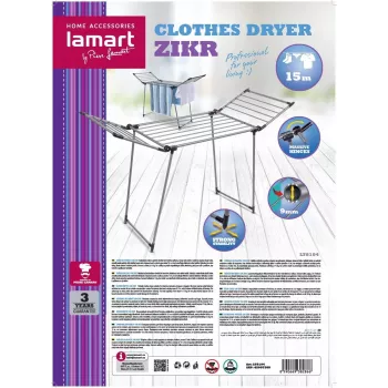 Drabužių džiovyklė LAMART LT8104 dydis 15 M — rotacinė lauko/vidaus džiovinimo stela, 15 m virvių ilgis