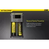 Baterijų įkroviklis Nitecore NEW i2 — 2 vietų įkroviklis LiFePO4, Li-Ion, NiMH; įėjimas 100–240 V; išėjimas 9–12 V; palaiko AAAA/C/D/AAA/AA; juodas