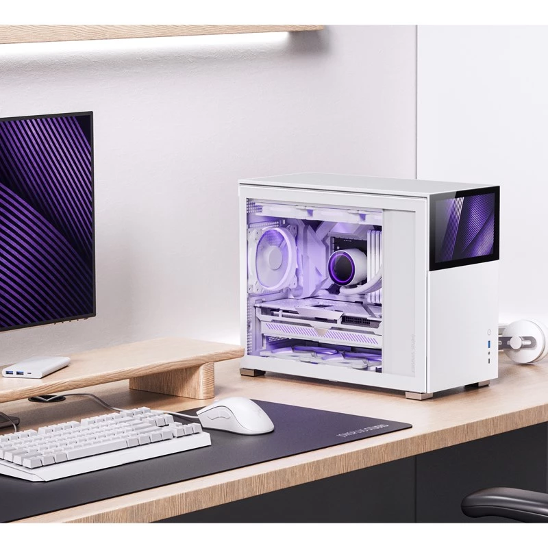 PC korpusas Jonsbo D31 STD baltas — Midi Tower, plieninis, grūdintas stiklas, Micro-ATX/ITX/DTX, 2×2,5 colio + 1×3,5 colio, GPU iki 400 mm, CPU aušintuvas 168 mm