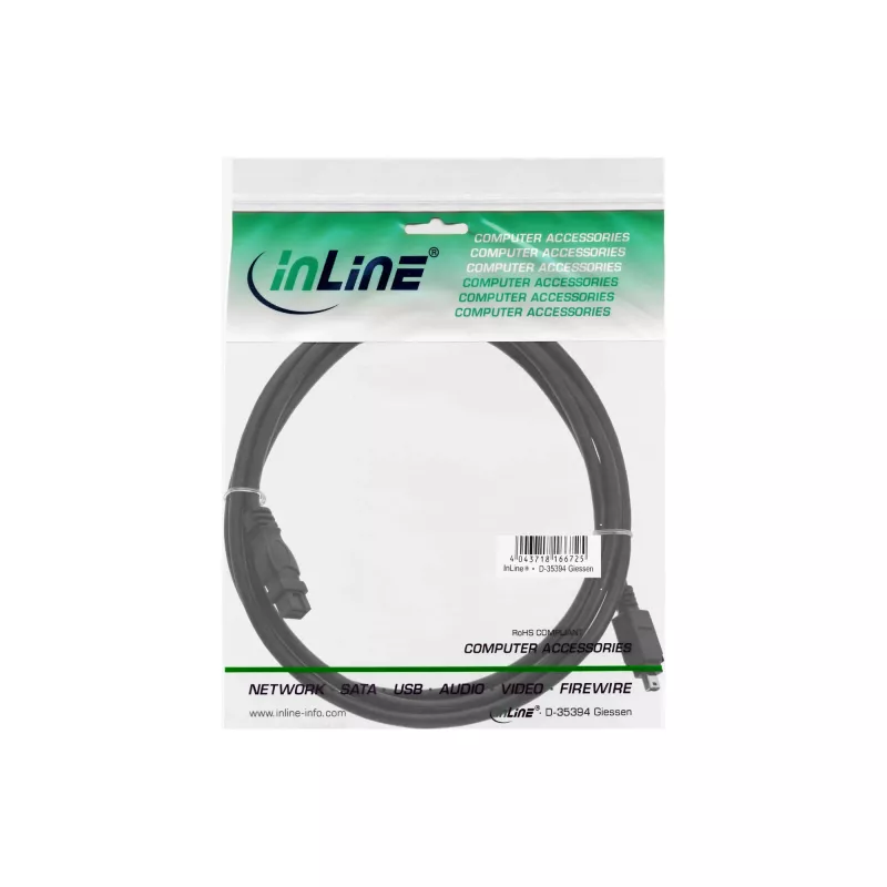 FireWire 400 į 800 laidas InLine 34901 1m kištukas/kištukas juodas