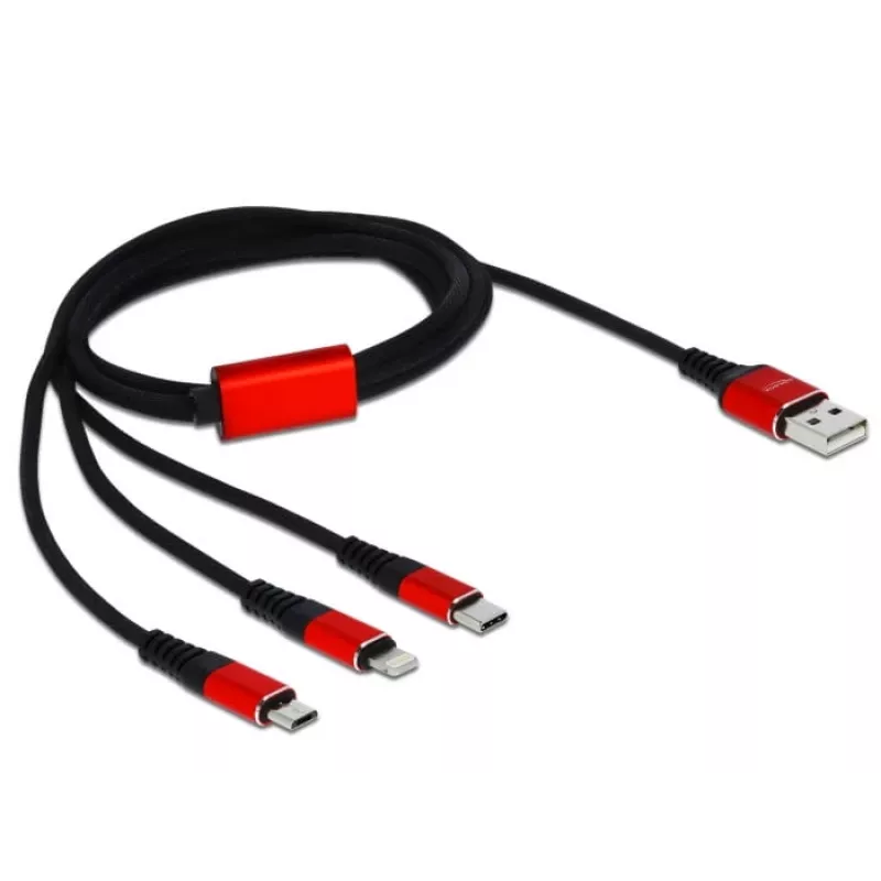 DeLOCK - Tik įkrovimo kabelis - Lightning / USB - USB (M) į Micro-USB Type B, Lightning, USB-C (M) - 1,0 m - Ekranuotas - Juodas (85892)