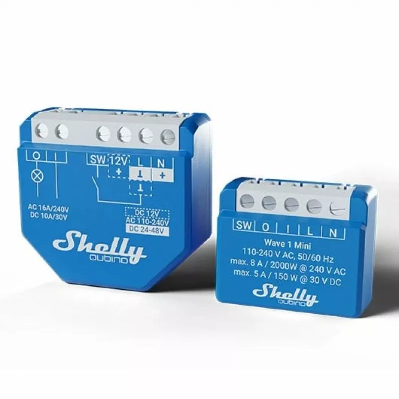 Išmanioji relė Shelly Qubino Wave 1 Mini belaidė 110–240V, 8A AC / 5A DC, 868,4 MHz, vidaus, mėlyna