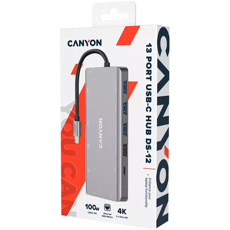 Canyon USB-13-in1 HUB USB-C 2xHDMI4xUSB2xUSB-CRJ45VGA mažmeninė