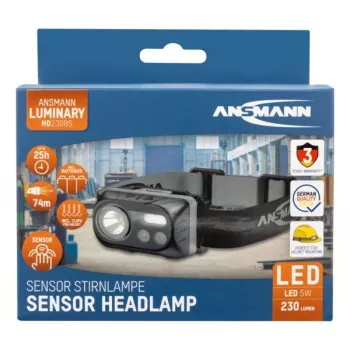 LED priekinis žibintas ANSMANN ANS 1600-0386 — maitinamas baterijomis, kompaktiška laisvų rankų šviesa