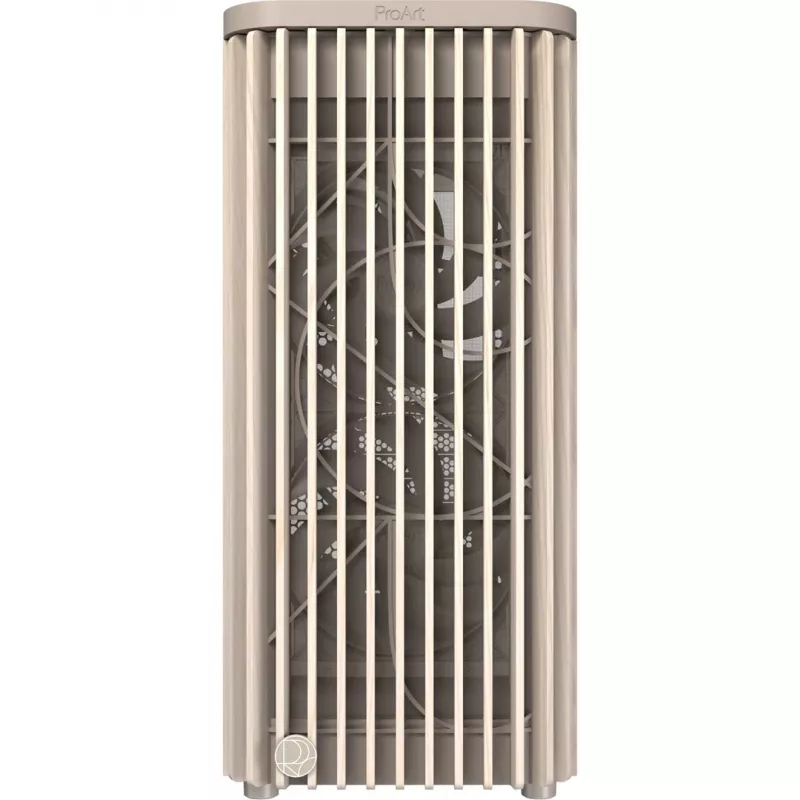 Kompiuterio korpusas ASUS PROART PA401 WOOD TG PWM SMĖLIO spalvos korpusas — ATX, 503×225×412 mm, 2×3.5 colio/2×2.5 colio, GPU iki 315 mm