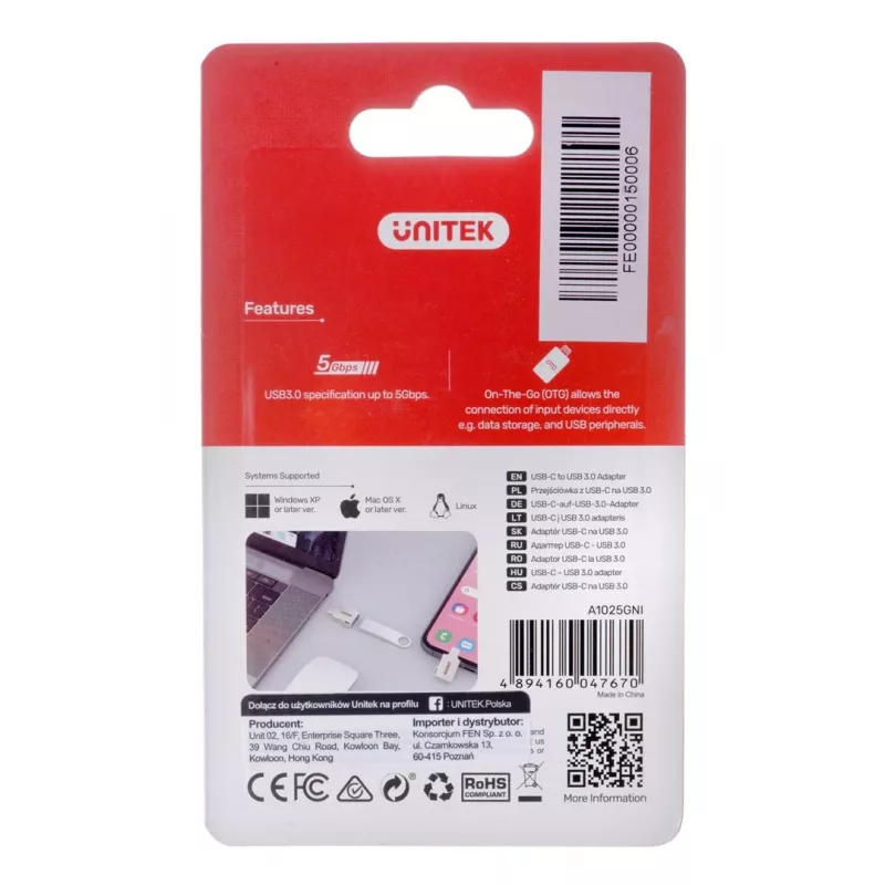UNITEK ADAPTER USB-C-USB-A 3.1 GEN1, M/F, A1025GNI