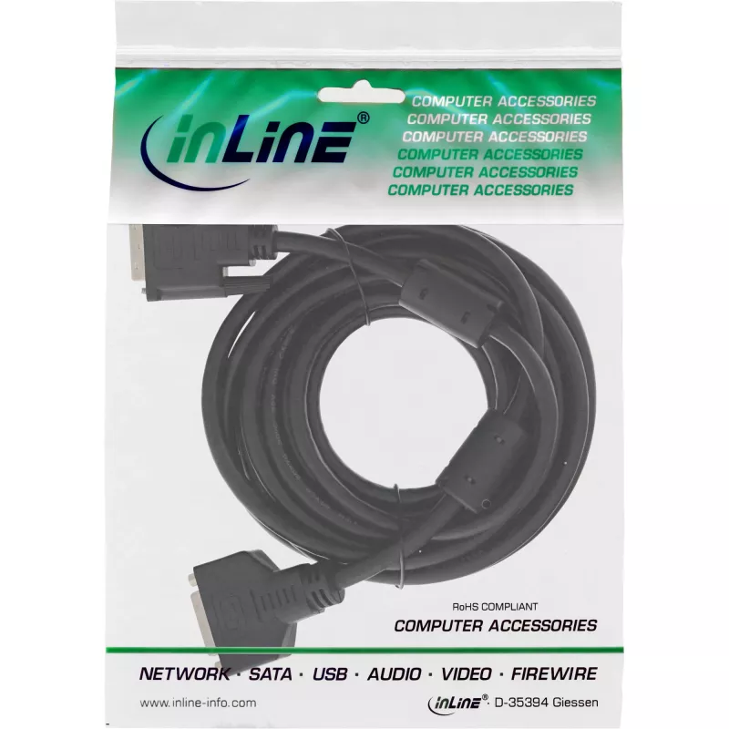 InLine DVI-D kabelis 24+1 M/F, Dual Link, 2 ferito šerdys, 3 m