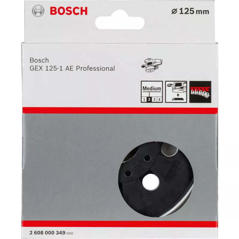 Bosch Accessories 2608000349 šlifavimo diskas vidutinio kietumo, 125 mm, skirtas GEX 125-1 AE. Skersmuo 125 mm. Tinka (informacija) ekscentriniam šlifuokliui GEX 125-1 AE