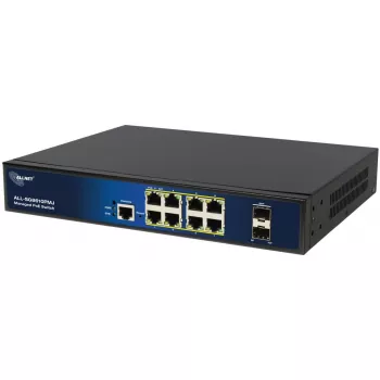 Valdomas 10 prievadų PoE komutatorius ALLNET ALL-SG8610PMJ su 8 PoE+ prievadais ir 2 aukštynkrypčiais prievadais