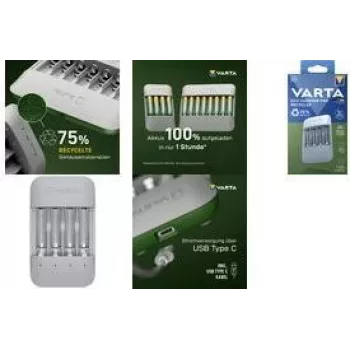 Baterijų įkroviklis Varta Eco Charger Pro — USB, NiMH, įkrauna 4 AA/AAA, 1 val., pilkas