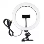 LED žiedinė lemputė 26 cm su telefono laikikliu ir spaustuku, USB