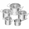 Puodų rinkinys ZWILLING 65120-005-0 — 5 vnt. nerūdijančio plieno prikaistuviai, dangčiai, tinkami orkaitei ir indaplovei, neprideganti danga, maks. 200°C
