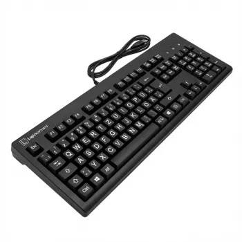 Mechaninė klaviatūra LogicKeyboard XL-Print White on Juoda TITAN DE PC — vokiškas išdėstymas