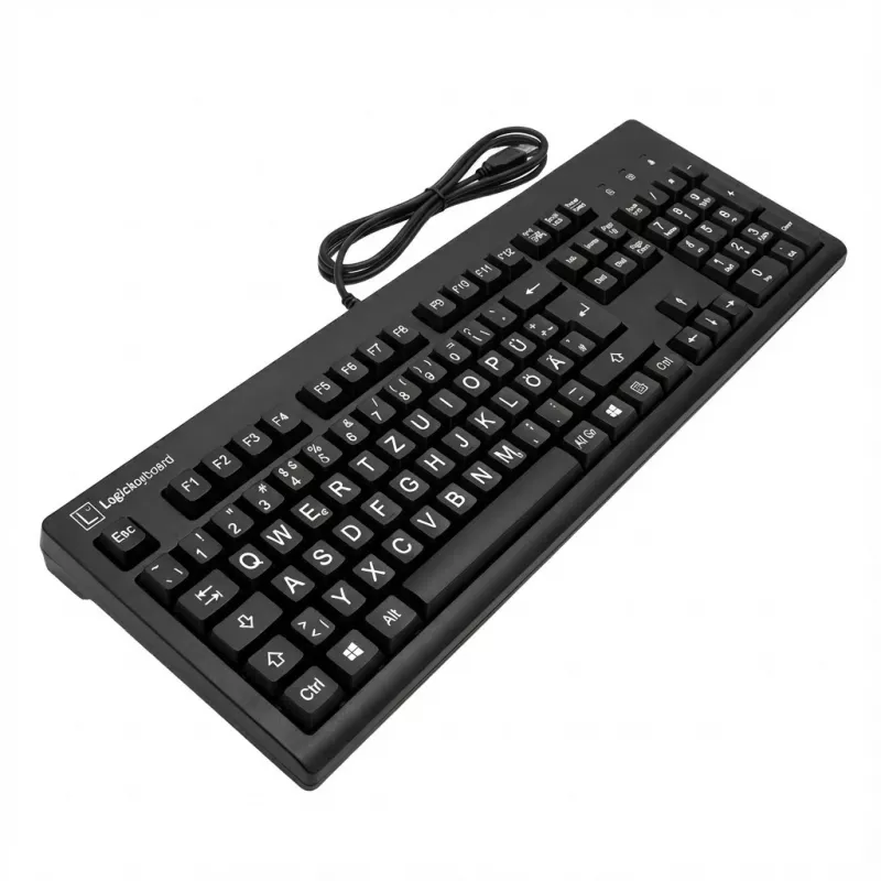 Mechaninė klaviatūra LogicKeyboard XL-Print White on Juoda TITAN DE PC — vokiškas išdėstymas