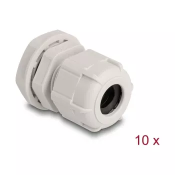 Kabelio riebokšlis M20 DELOCK, plastikinis, pilkas, 10 vnt. pakuotėje