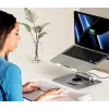 Nešiojamojo kompiuterio stovas Unitek D1109B01 — aliuminis reguliuojamas stovas su nuimamu USB‑C HDMI 4K PD 100W moduliu, iki 17 colių