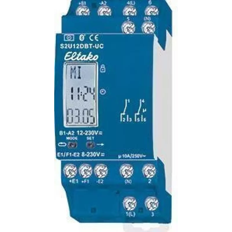 2 kanalų laikmatis Eltako S2U12DBT-UC 230V Bluetooth — programuojama perjungimo relė